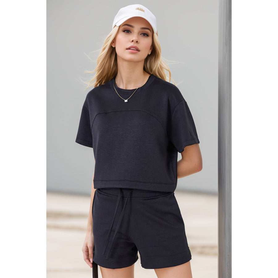 Basic Bae Drawstring Hem Air Scuba Round Neck Short Sleeve T-Shirt Apparel and Accessories