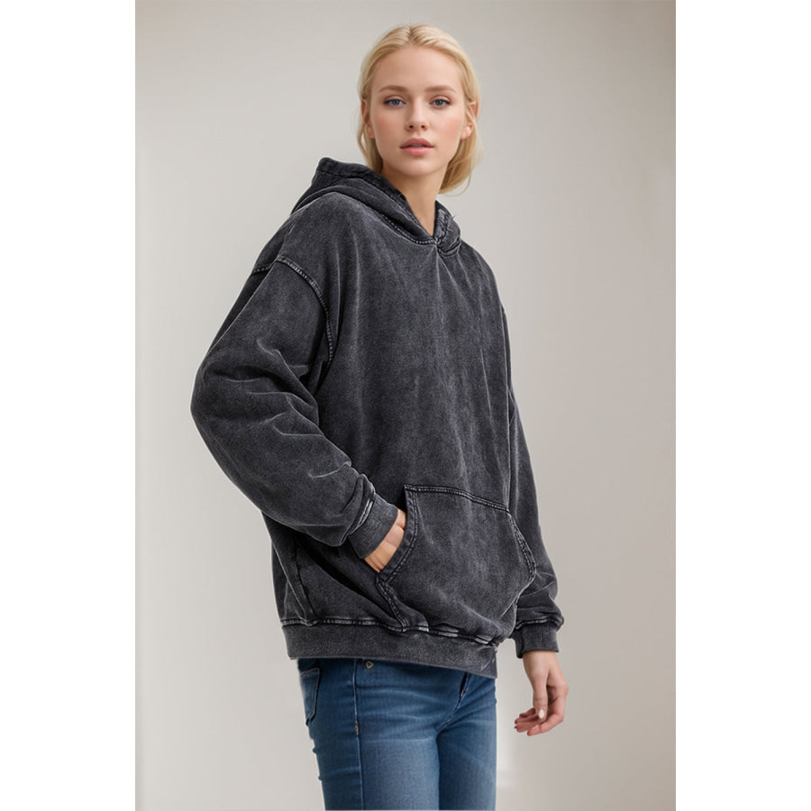 Basic Bae Drop Shoulder Long Sleeve Hoodie with Kangaroo Pocket Black / S Apparel and Accessories