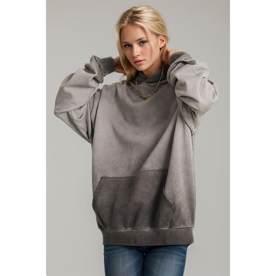 Basic Bae Drop Shoulder Long Sleeve Hoodie with Kangaroo Pocket Gray / S Apparel and Accessories