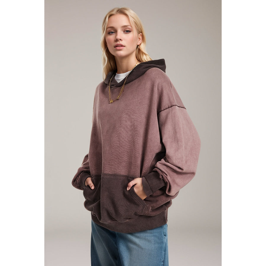 Basic Bae Drop Shoulder Long Sleeve Hoodie with Kangaroo Pocket Grayish Purple / S Apparel and Accessories