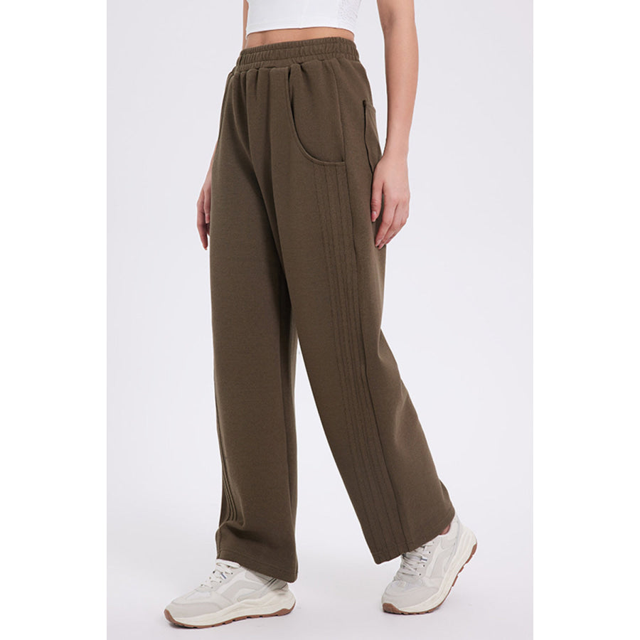 Basic Bae Elastic Waist Straight Leg Pants with Pockets Apparel and Accessories