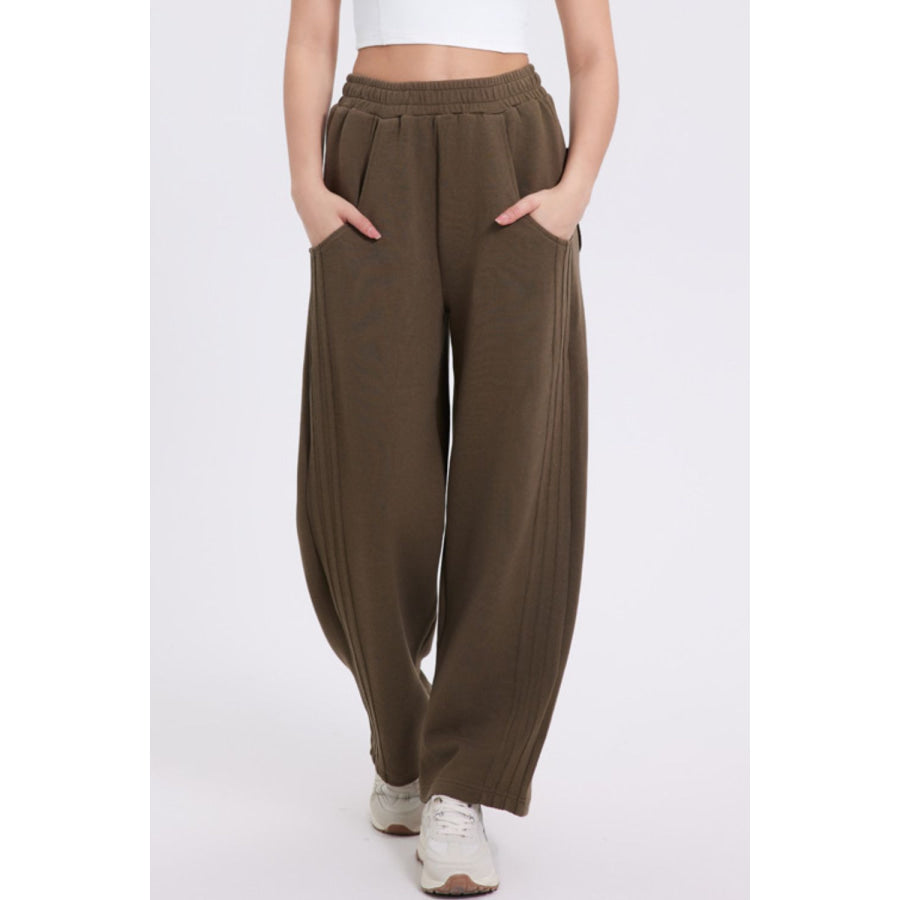 Basic Bae Elastic Waist Straight Leg Pants with Pockets Brown / S Apparel and Accessories