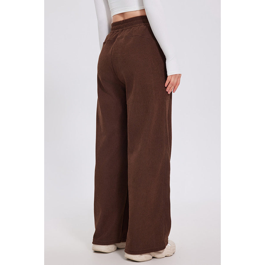 Basic Bae Elastic Waist Wide Leg Pants Dark Brown / S Apparel and Accessories