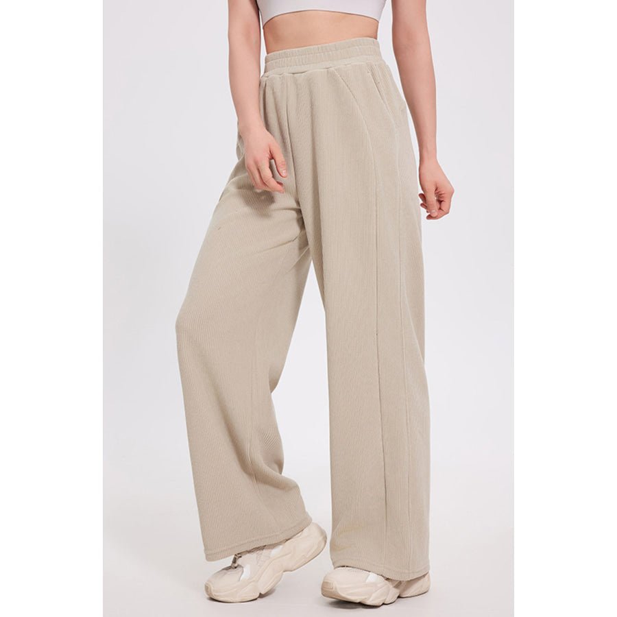 Basic Bae Elastic Waist Wide Leg Pants Khaki / S Apparel and Accessories