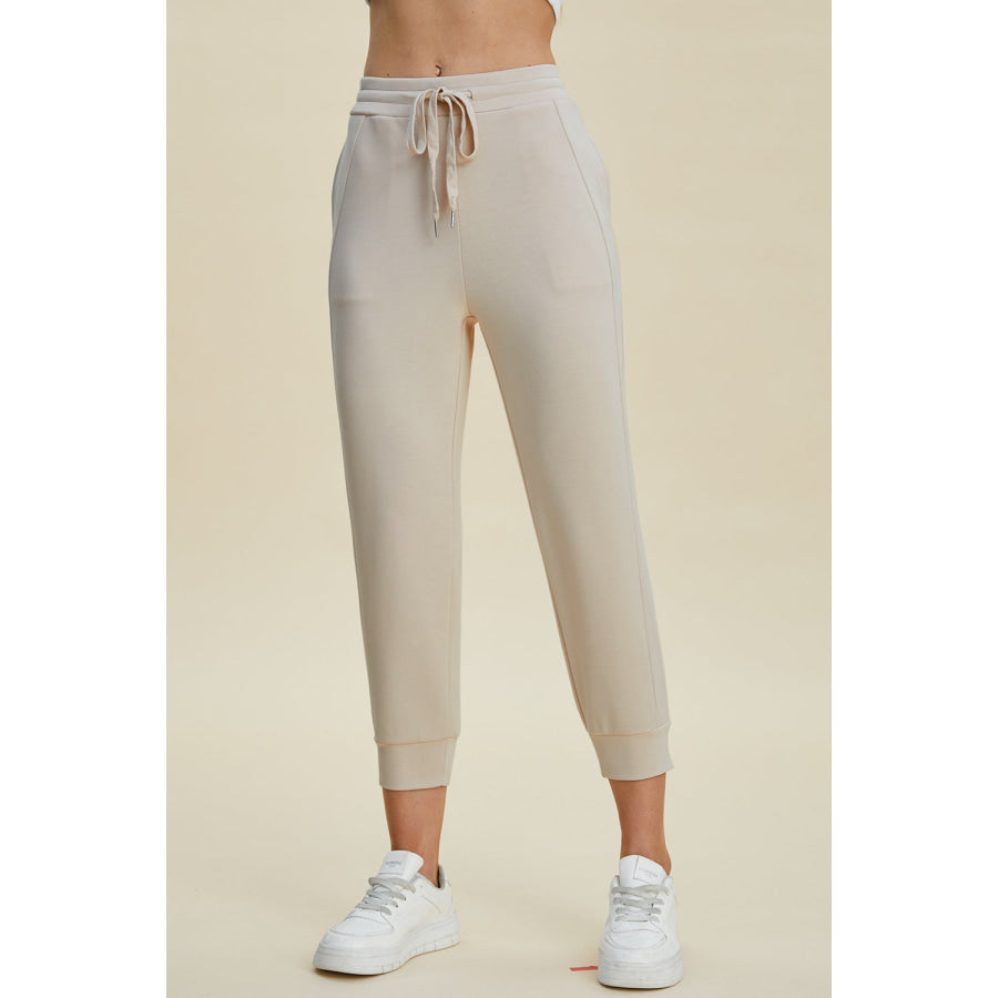 Basic Bae Full Size Air Scuba Drawstring High Waist Cropped Pants Beige / S Apparel and Accessories