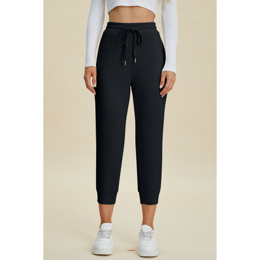 Basic Bae Full Size Air Scuba Drawstring High Waist Cropped Pants Black / S Apparel and Accessories