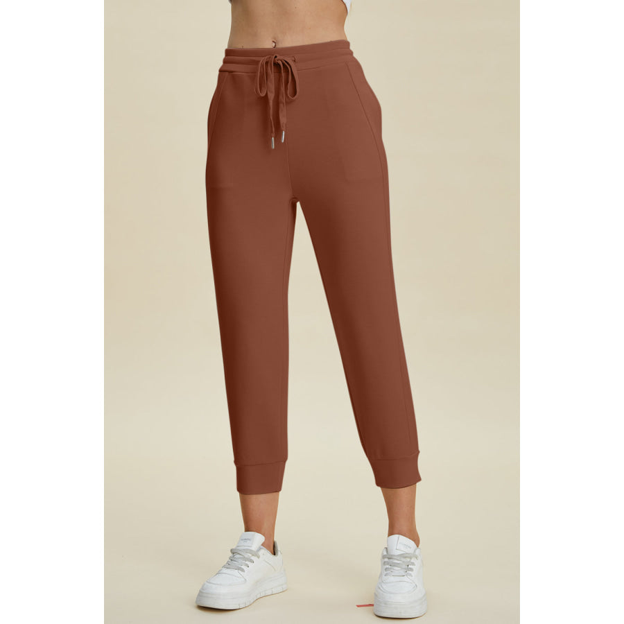 Basic Bae Full Size Air Scuba Drawstring High Waist Cropped Pants Caramel / S Apparel and Accessories