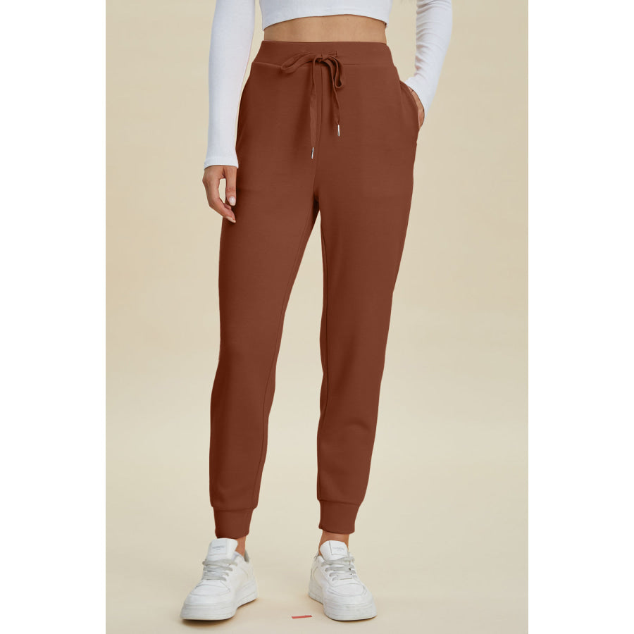 Basic Bae Full Size Air Scuba Drawstring High Waist Joggers Caramel / S Apparel and Accessories