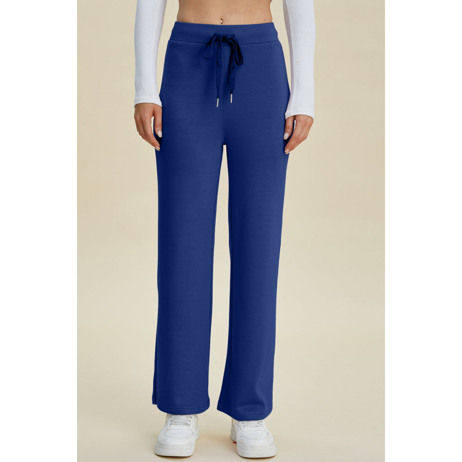 Basic Bae Full Size Air Scuba Drawstring Wide Leg Pants Blue / S Apparel and Accessories