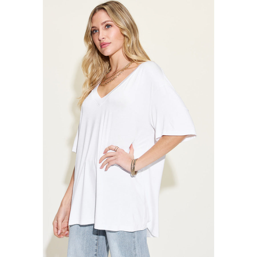 Basic Bae Full Size Bamboo V - Neck Drop Shoulder T - Shirt Apparel and Accessories