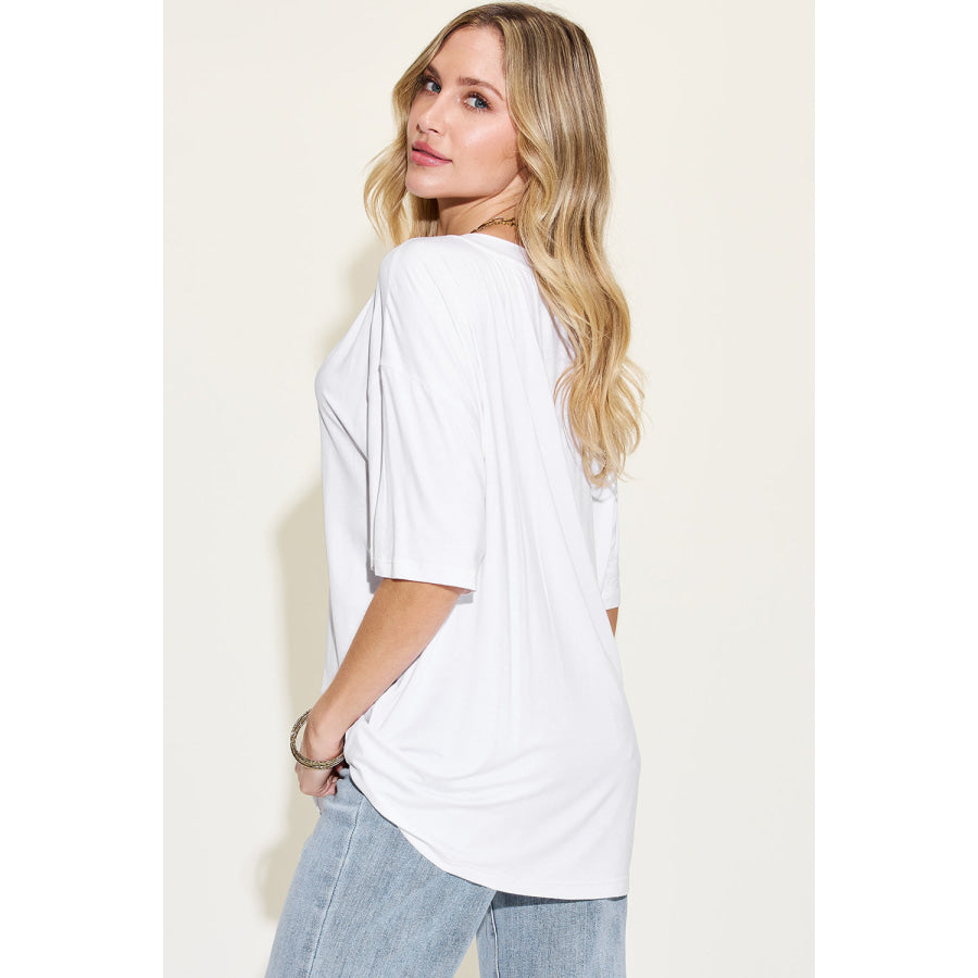 Basic Bae Full Size Bamboo V - Neck Drop Shoulder T - Shirt White / S Apparel and Accessories