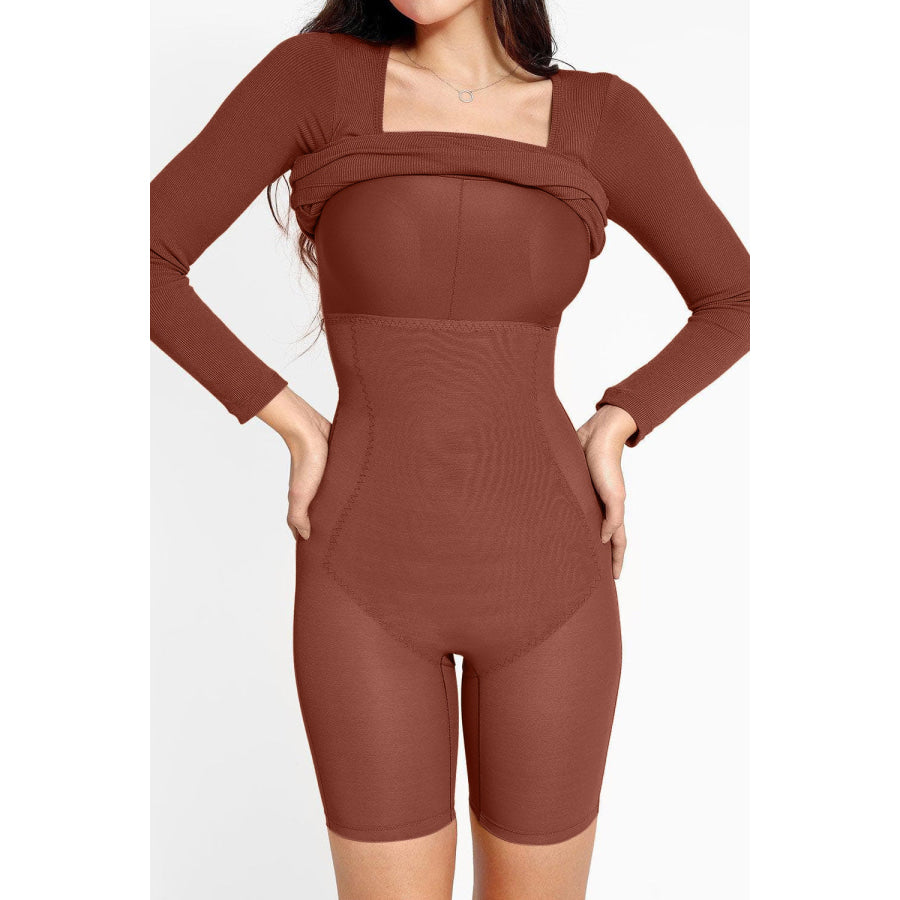 Basic Bae Full Size Built-In Shapewear Square Neck Long Sleeve Dress Apparel and Accessories