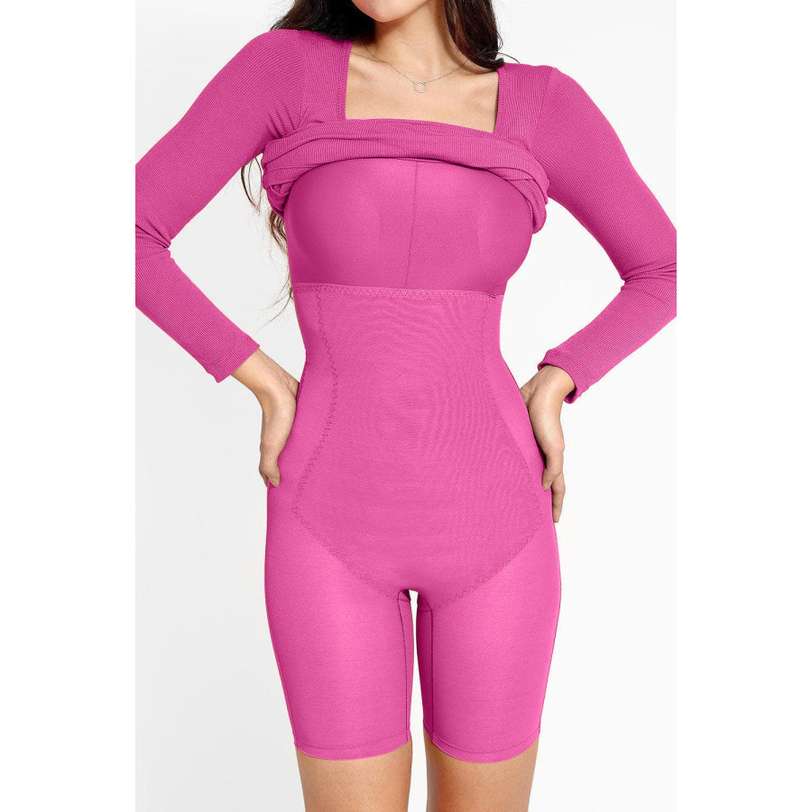 Basic Bae Full Size Built-In Shapewear Square Neck Long Sleeve Dress Apparel and Accessories