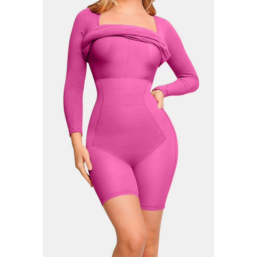 Basic Bae Full Size Built-In Shapewear Square Neck Long Sleeve Dress Apparel and Accessories