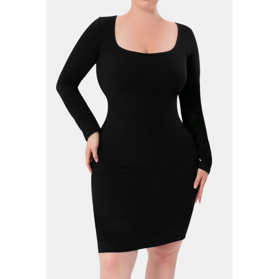 Basic Bae Full Size Built-In Shapewear Square Neck Long Sleeve Dress Apparel and Accessories