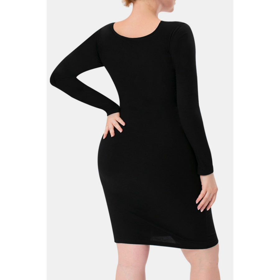 Basic Bae Full Size Built-In Shapewear Square Neck Long Sleeve Dress Apparel and Accessories