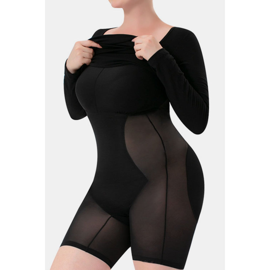 Basic Bae Full Size Built-In Shapewear Square Neck Long Sleeve Dress Apparel and Accessories