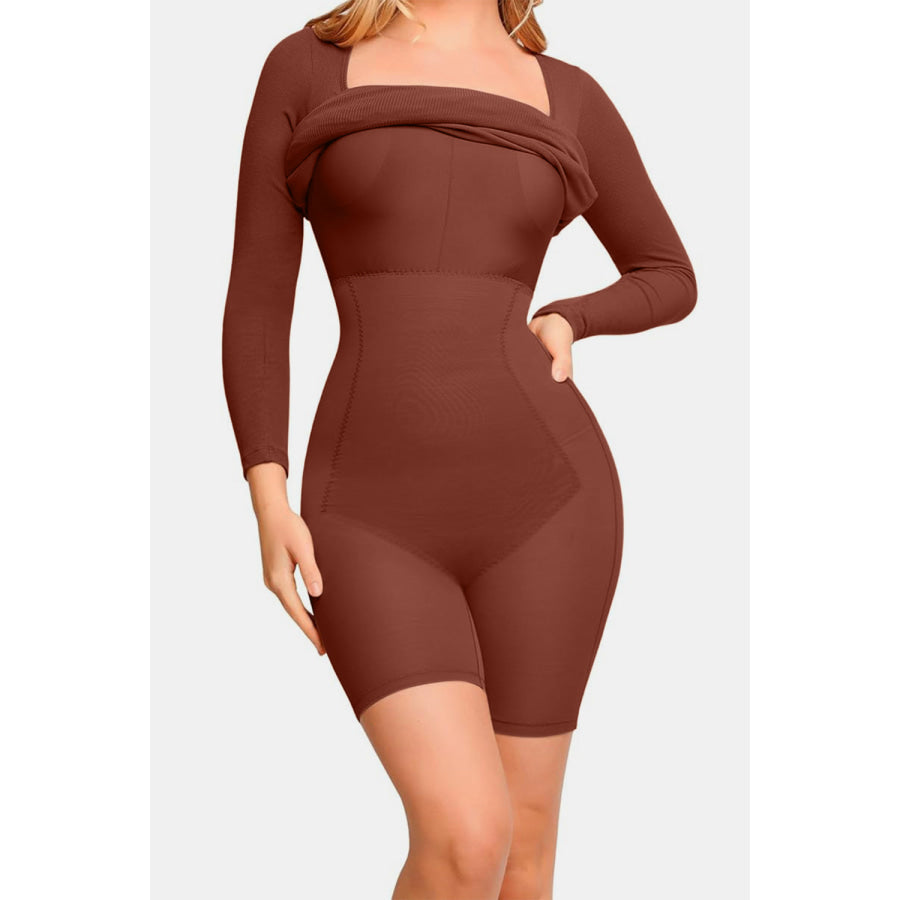 Basic Bae Full Size Built-In Shapewear Square Neck Long Sleeve Dress Apparel and Accessories