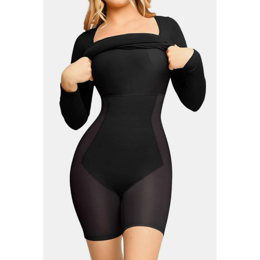 Basic Bae Full Size Built-In Shapewear Square Neck Long Sleeve Dress Apparel and Accessories