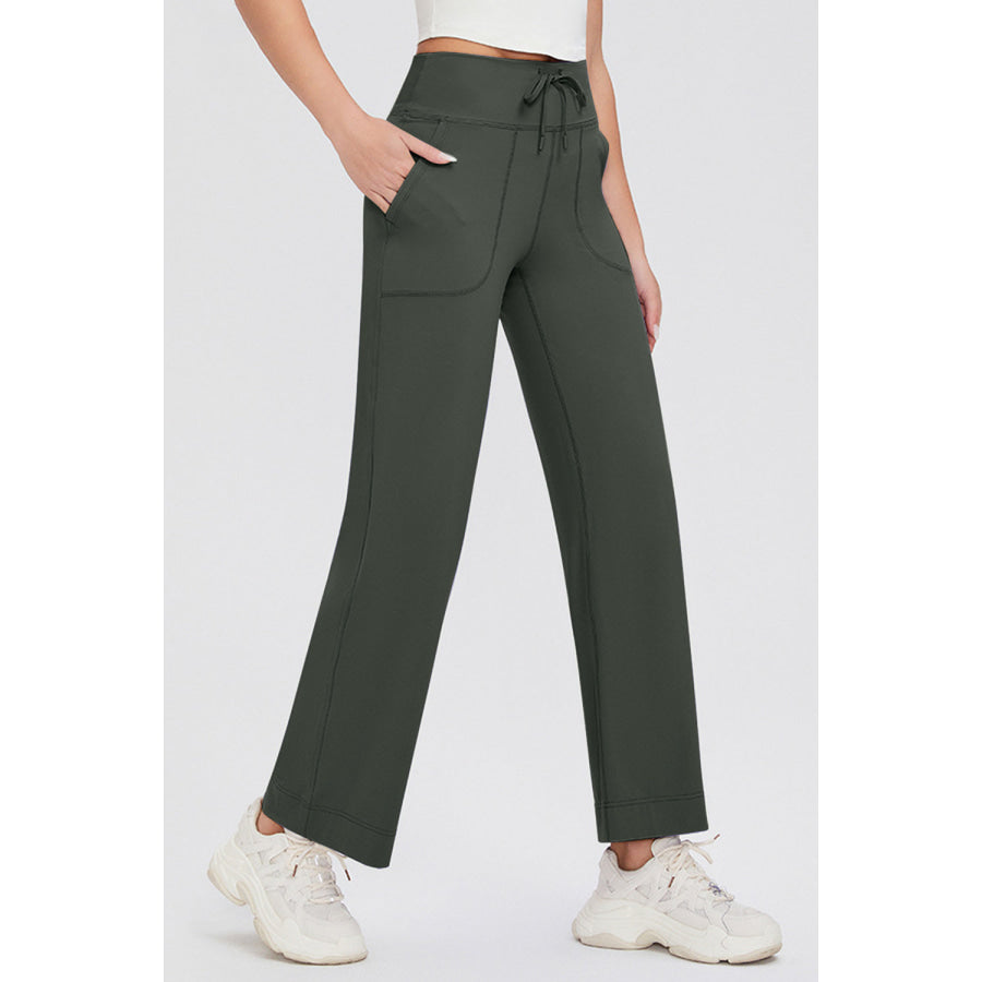 Basic Bae Full Size Drawstring High Waist Pants with Pockets Army Green / S Apparel and Accessories