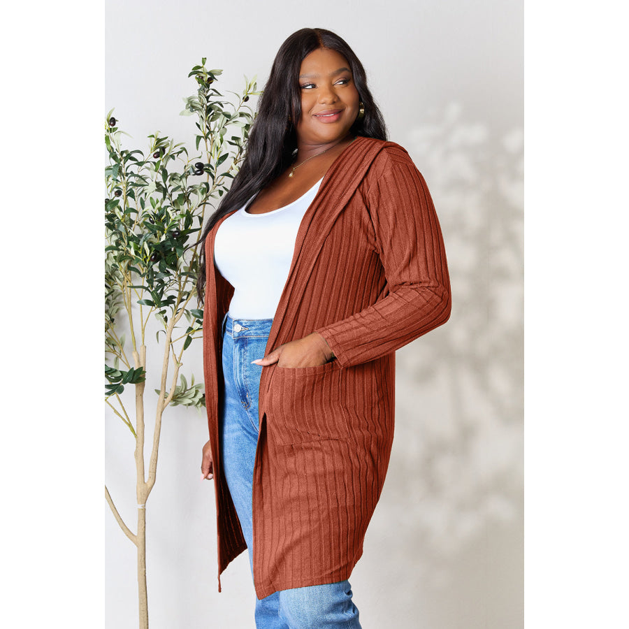 Basic Bae Full Size Hooded Sweater Cardigan Apparel and Accessories