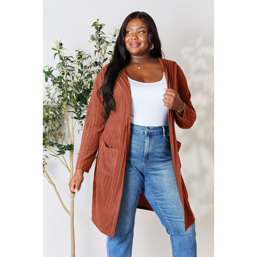 Basic Bae Full Size Hooded Sweater Cardigan Apparel and Accessories