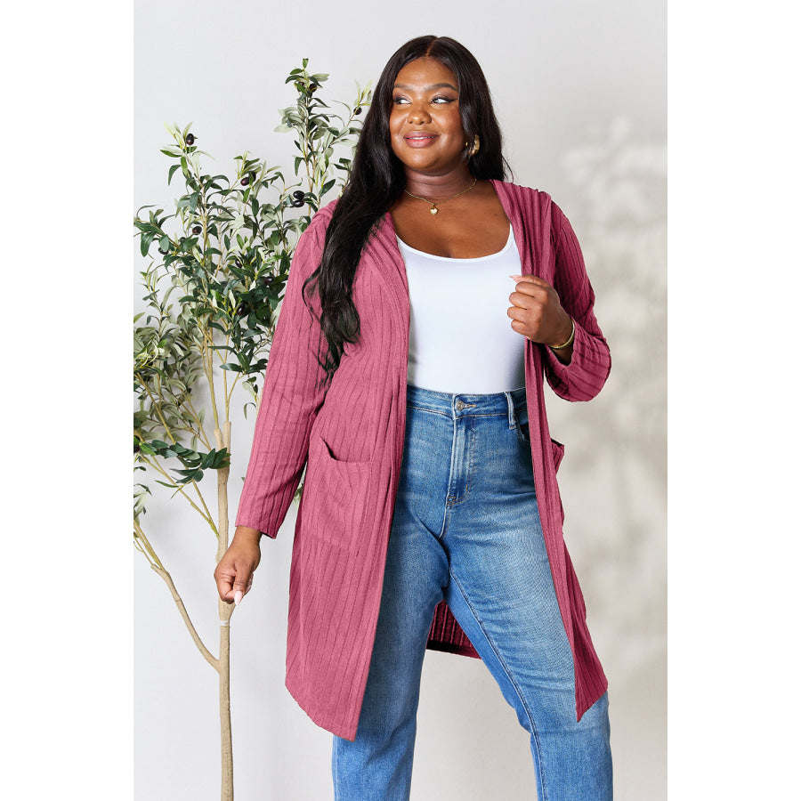 Basic Bae Full Size Hooded Sweater Cardigan Apparel and Accessories