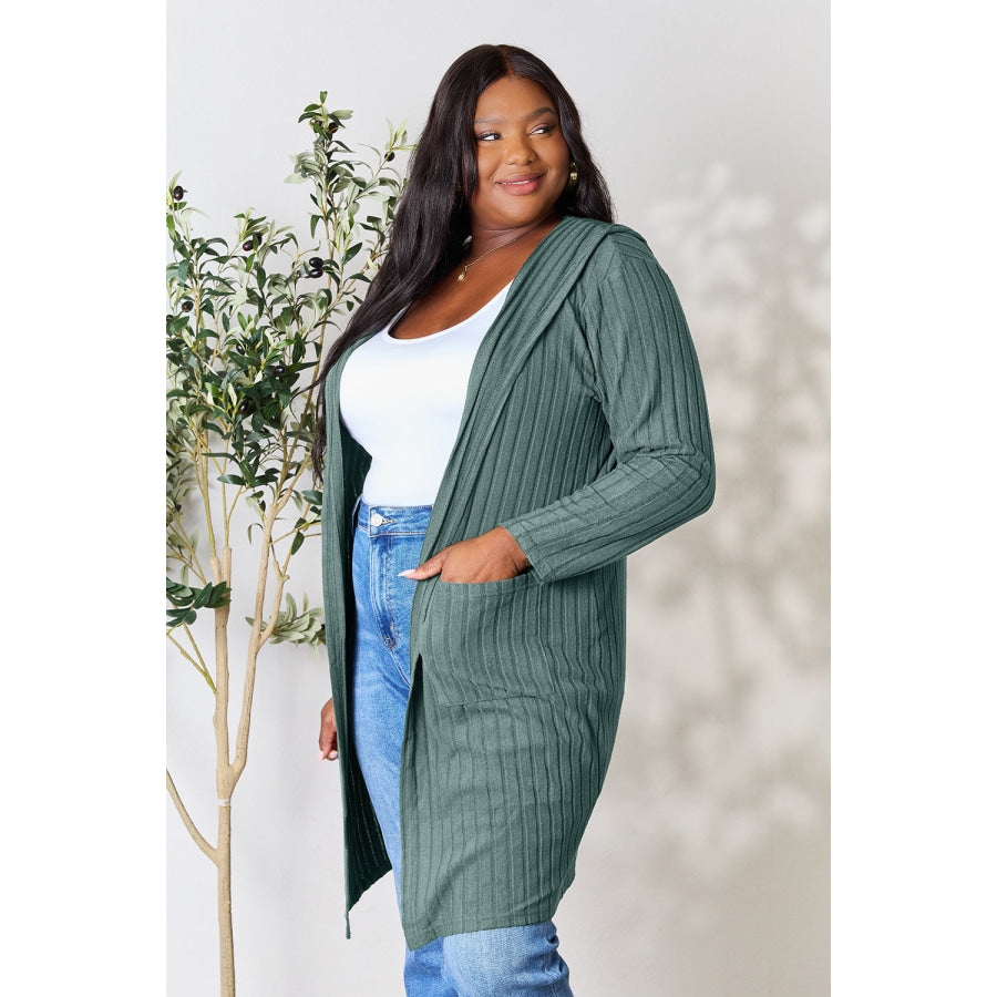 Basic Bae Full Size Hooded Sweater Cardigan Apparel and Accessories