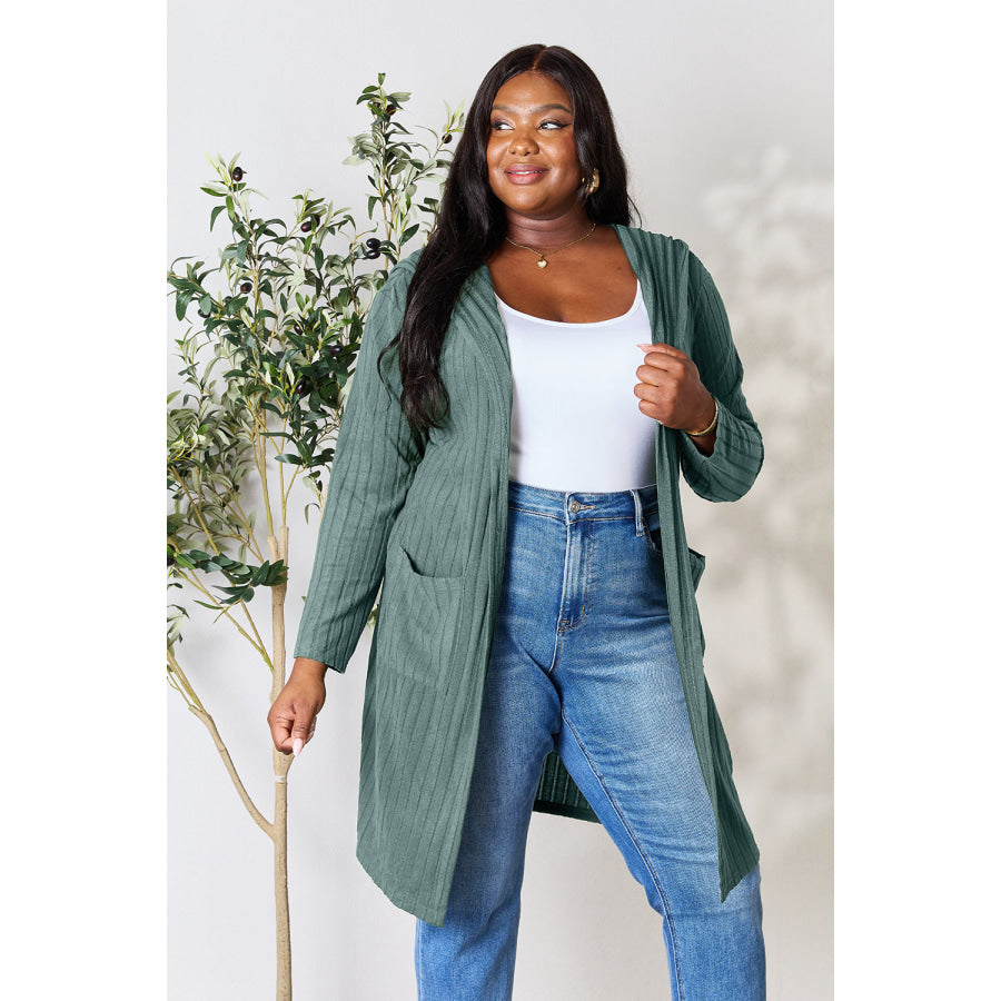 Basic Bae Full Size Hooded Sweater Cardigan Apparel and Accessories