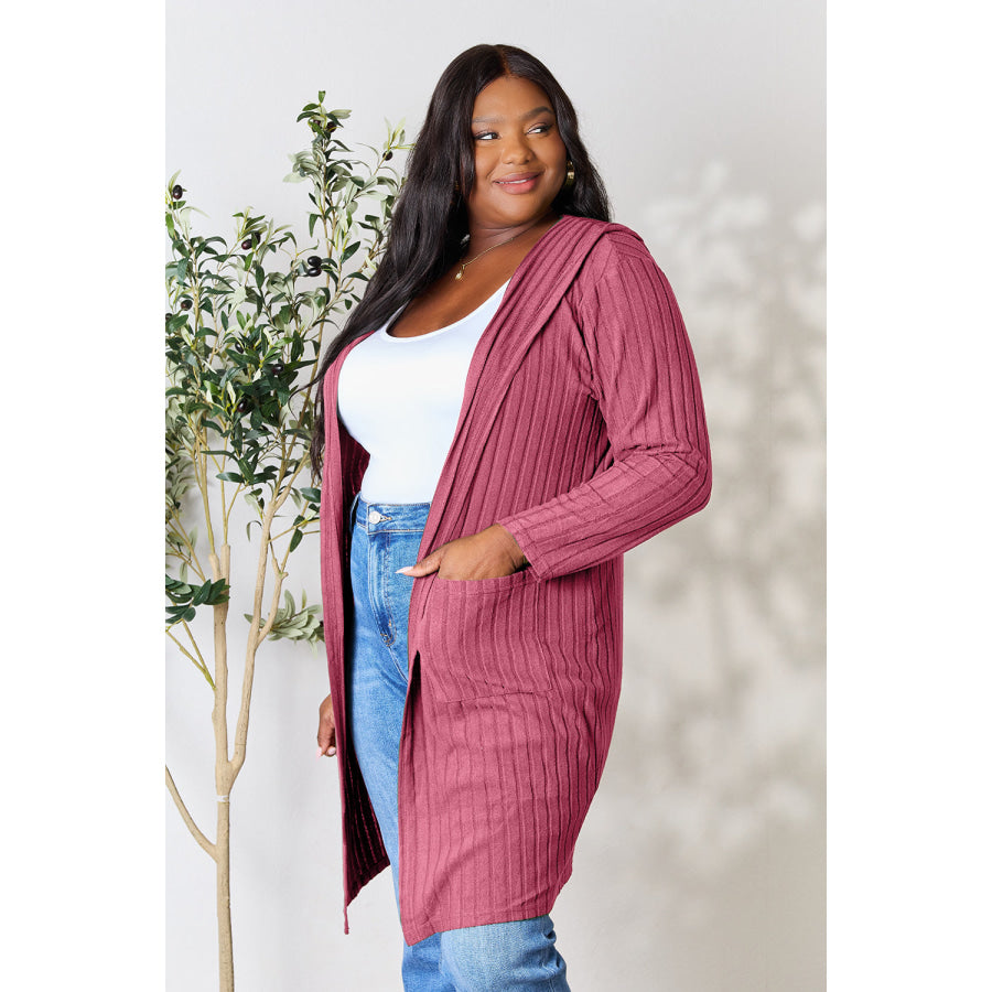 Basic Bae Full Size Hooded Sweater Cardigan Apparel and Accessories