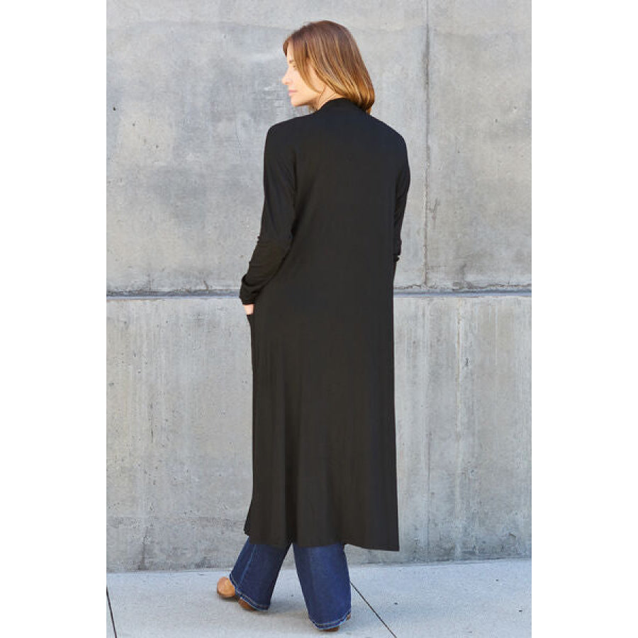 Basic Bae Full Size Open Front Long Sleeve Cover Up Black / S Apparel and Accessories