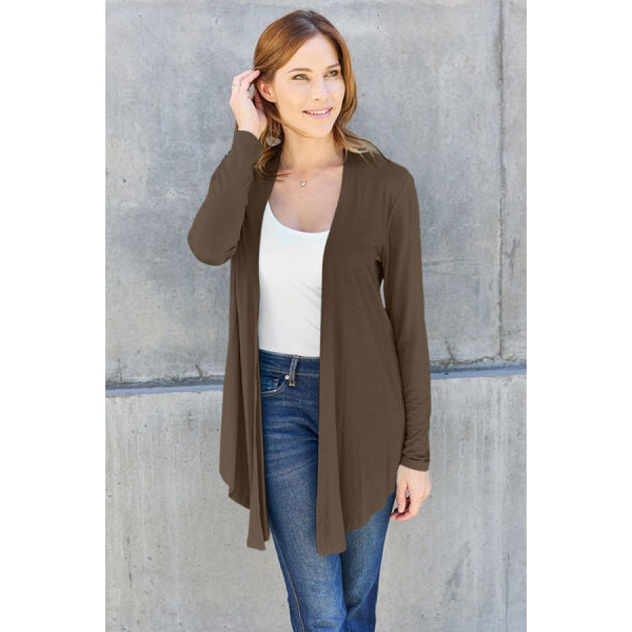 Basic Bae Full Size Open Front Long Sleeve Cover Up Chestnut / S Clothing