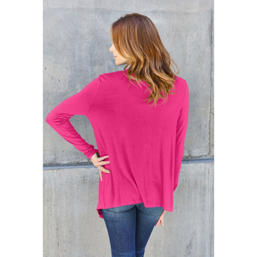 Basic Bae Full Size Open Front Long Sleeve Cover Up Hot Pink / S Clothing