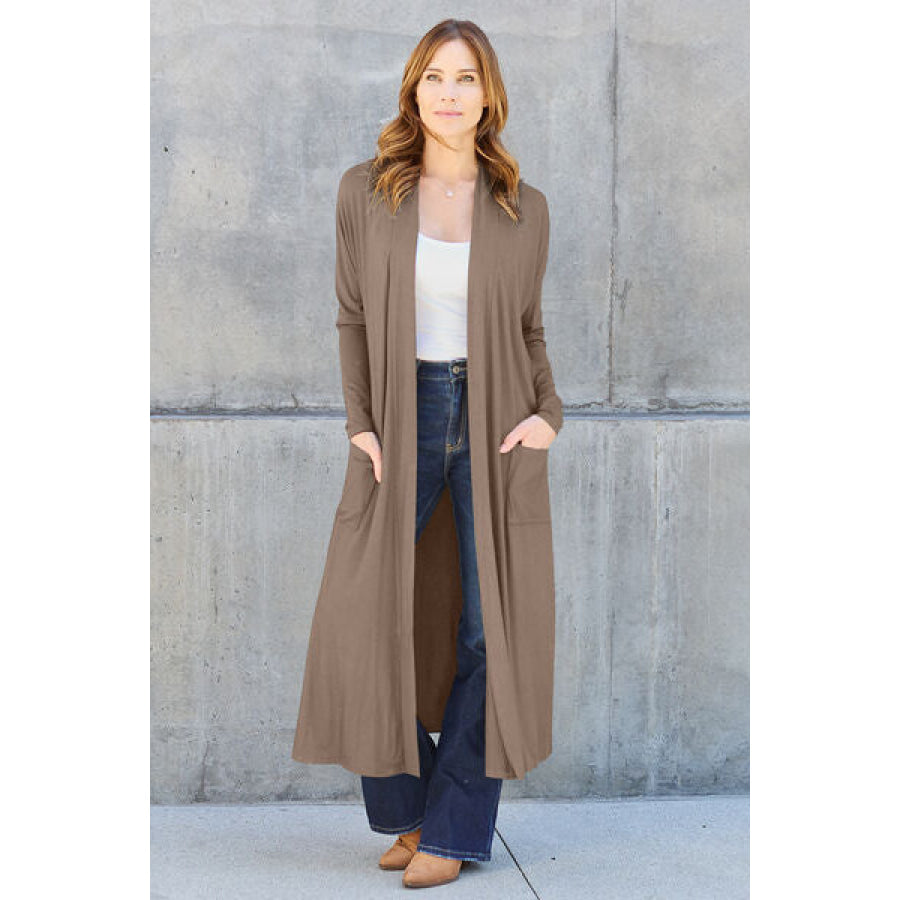 Basic Bae Full Size Open Front Long Sleeve Cover Up Mocha / S Apparel and Accessories