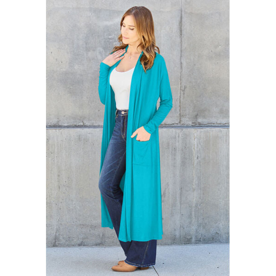 Basic Bae Full Size Open Front Long Sleeve Cover Up Sky Blue / S Apparel and Accessories