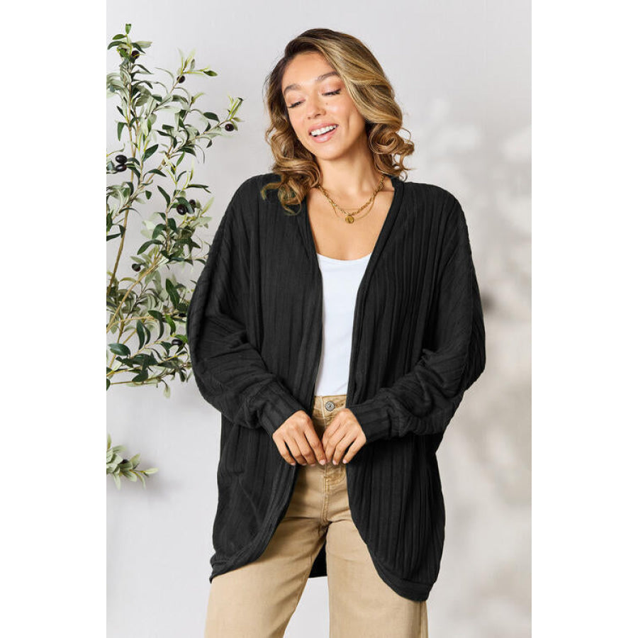 Basic Bae Full Size Ribbed Cocoon Cardigan Black / S Clothing