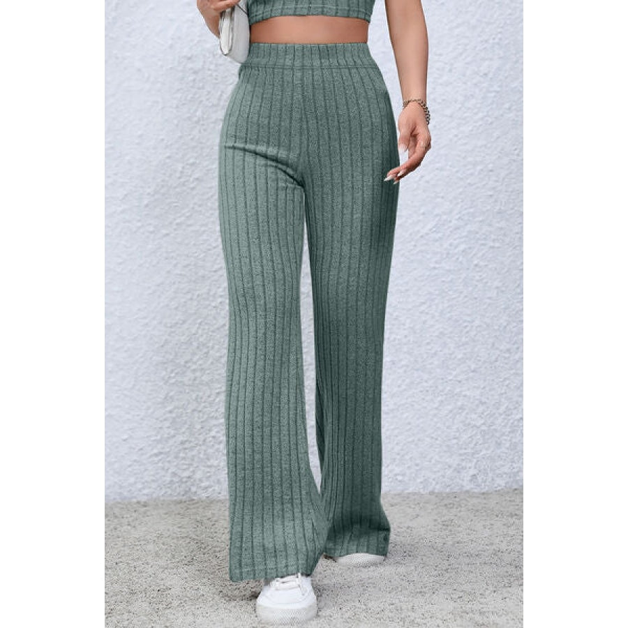 Basic Bae Full Size Ribbed High Waist Flare Pants Apparel and Accessories