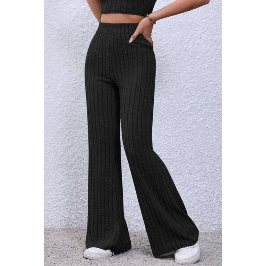 Basic Bae Full Size Ribbed High Waist Flare Pants Apparel and Accessories