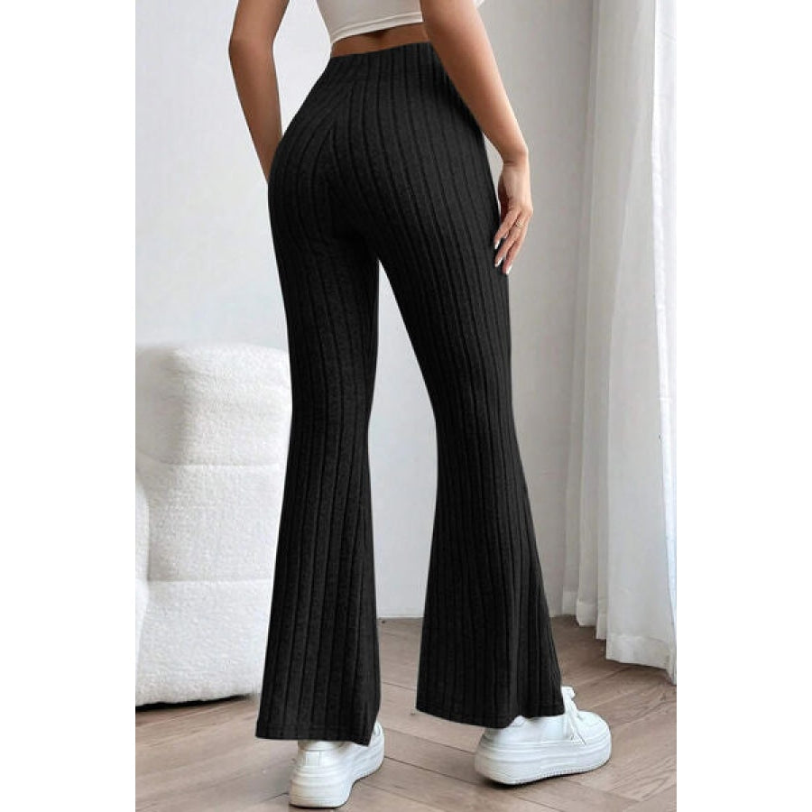 Basic Bae Full Size Ribbed High Waist Flare Pants Black / S Apparel and Accessories