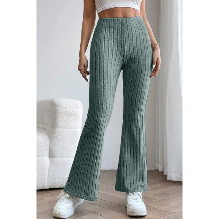 Basic Bae Full Size Ribbed High Waist Flare Pants French Blue / S Apparel and Accessories