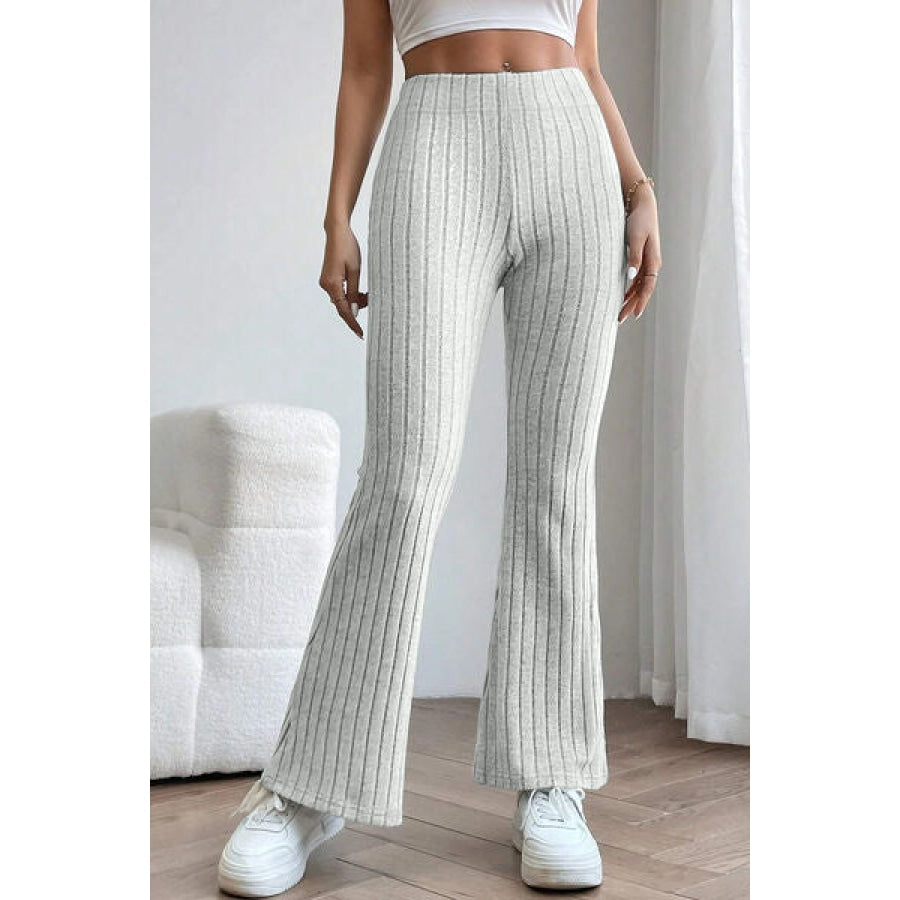 Basic Bae Full Size Ribbed High Waist Flare Pants Light Gray / S Apparel and Accessories