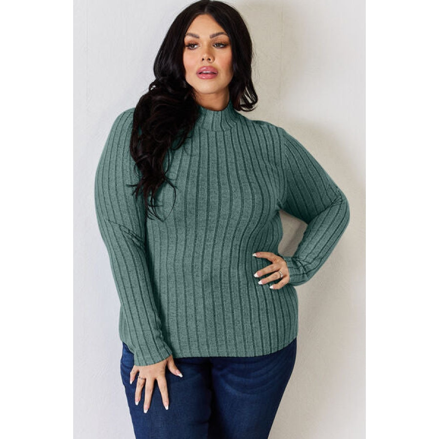 Basic Bae Full Size Ribbed Mock Neck Long Sleeve T-Shirt Apparel and Accessories