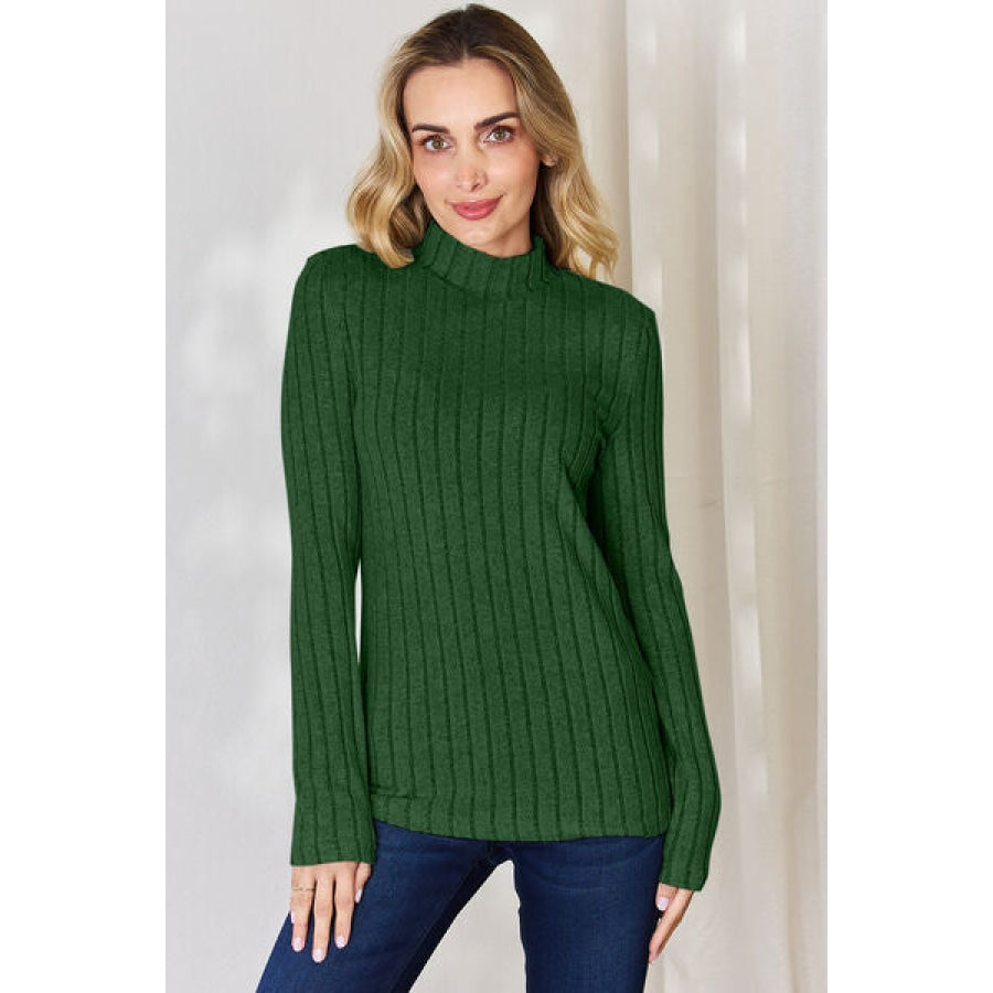 Basic Bae Full Size Ribbed Mock Neck Long Sleeve T-Shirt Apparel and Accessories