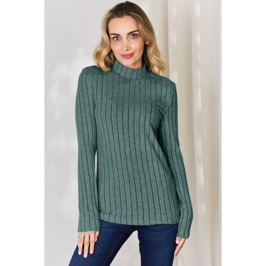 Basic Bae Full Size Ribbed Mock Neck Long Sleeve T-Shirt Teal / S Apparel and Accessories
