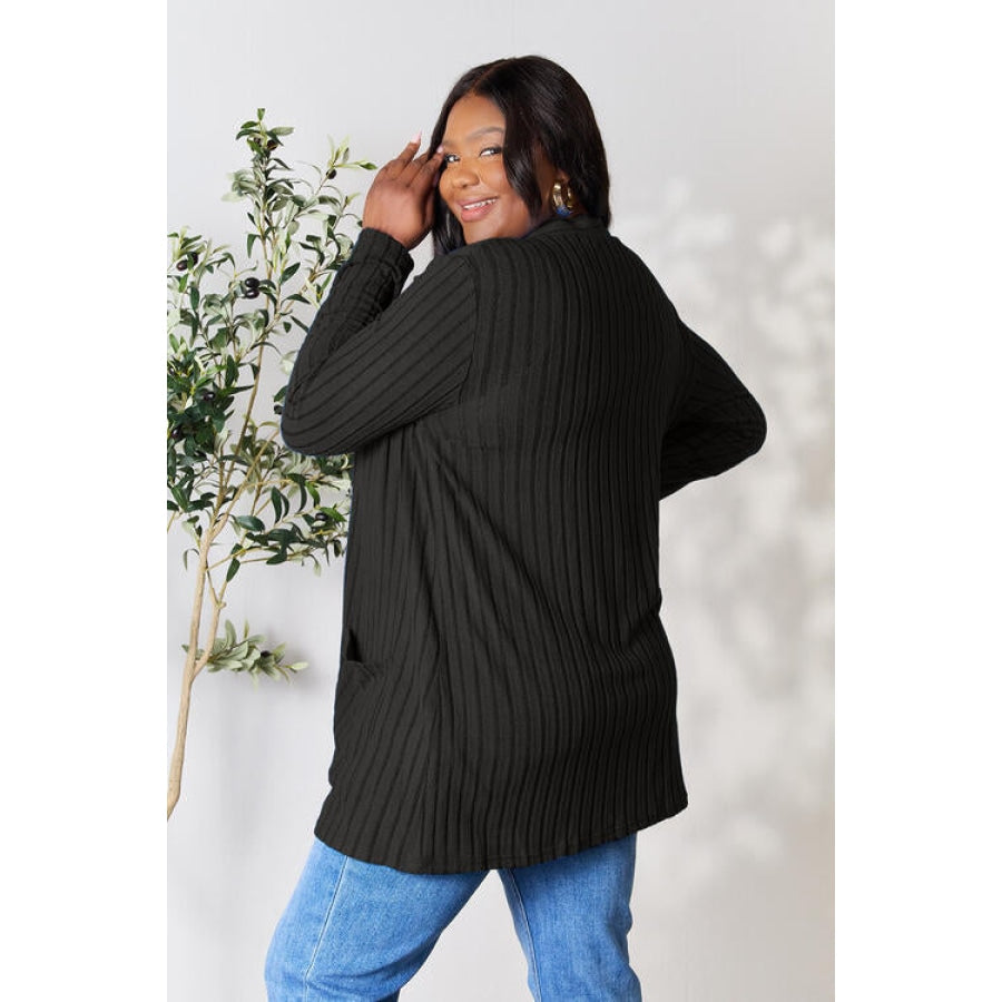 Basic Bae Full Size Ribbed Open Front Cardigan with Pockets Clothing