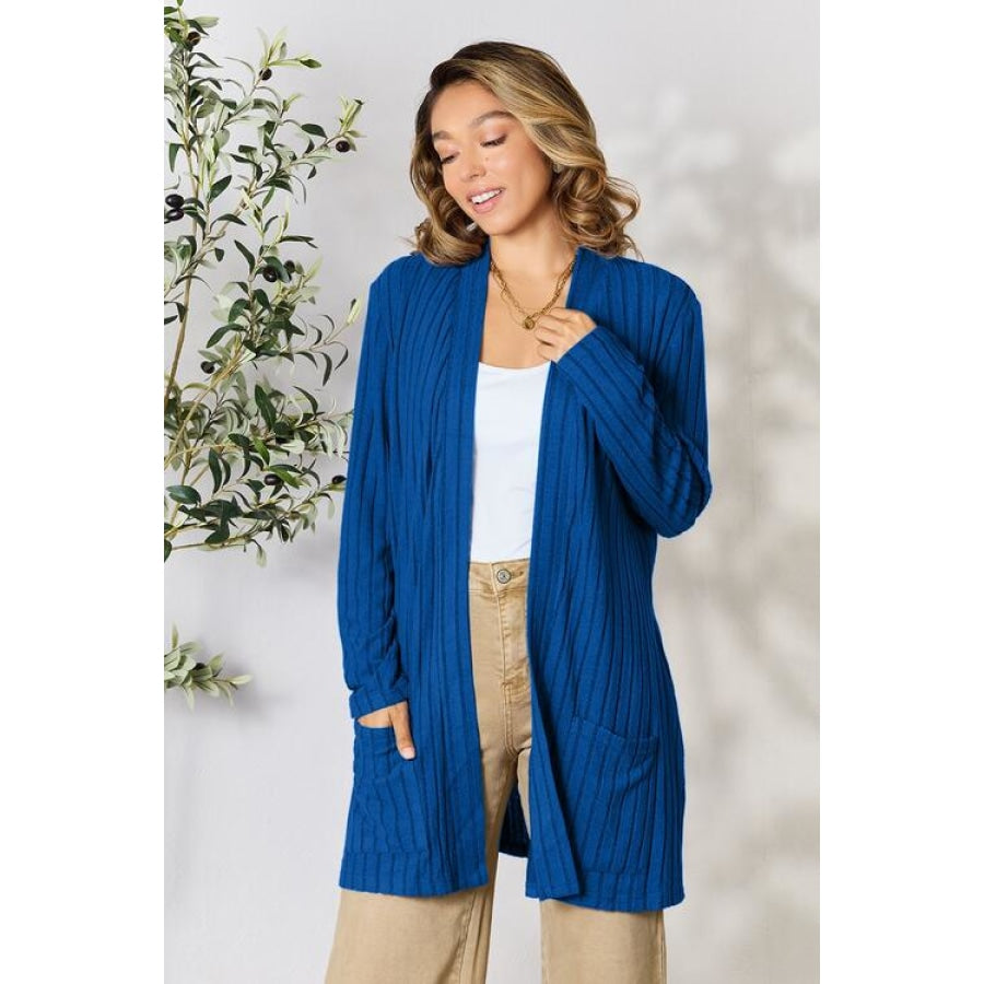 Basic Bae Full Size Ribbed Open Front Cardigan with Pockets Clothing