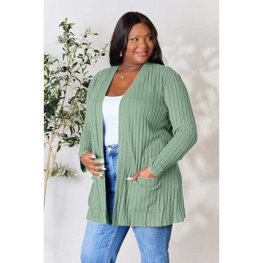 Basic Bae Full Size Ribbed Open Front Cardigan with Pockets Clothing