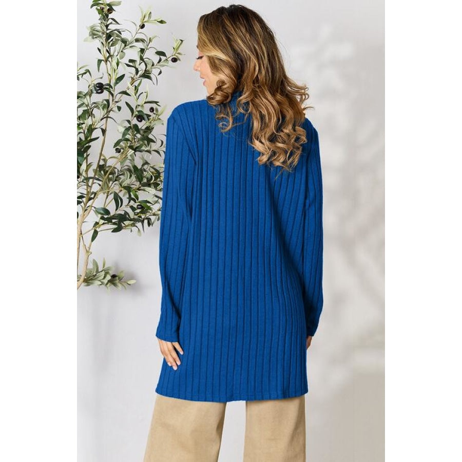 Basic Bae Full Size Ribbed Open Front Cardigan with Pockets Clothing