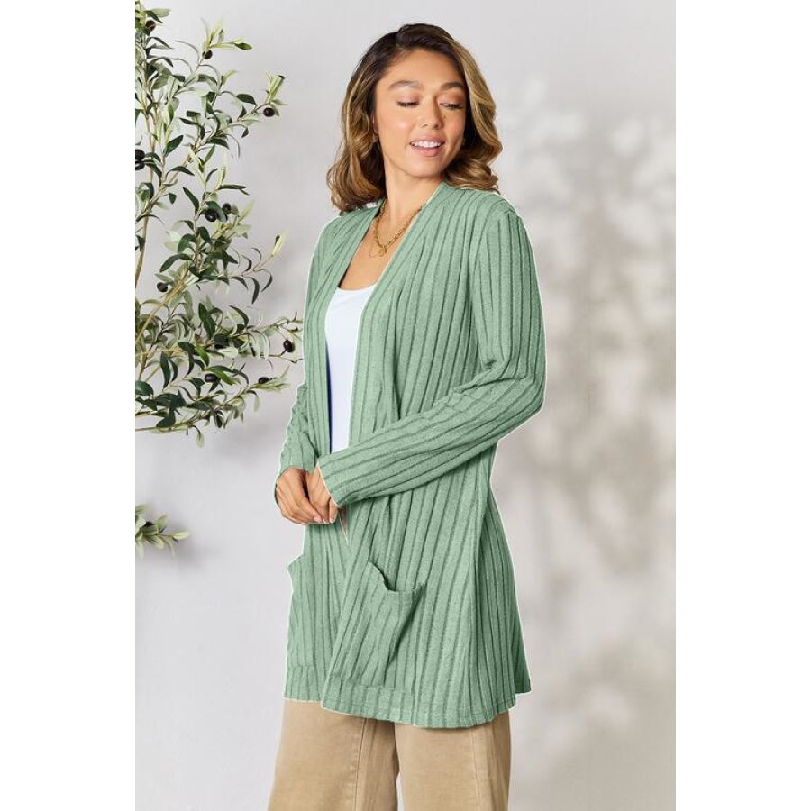 Basic Bae Full Size Ribbed Open Front Cardigan with Pockets Clothing