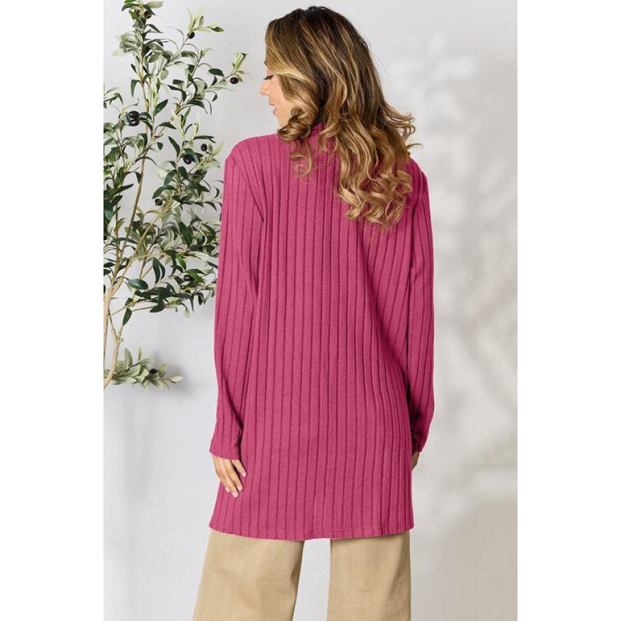 Basic Bae Full Size Ribbed Open Front Cardigan with Pockets Clothing